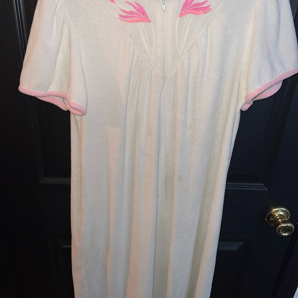 Cream & Pink Zip-Front Nightgown - Women’s Soft Sleepwear